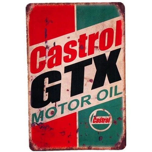 Castrol Oil Gtx - 2026 カストロール GTX モーターオイル ブリキ看板 レトロな自動車修理工場の壁飾り